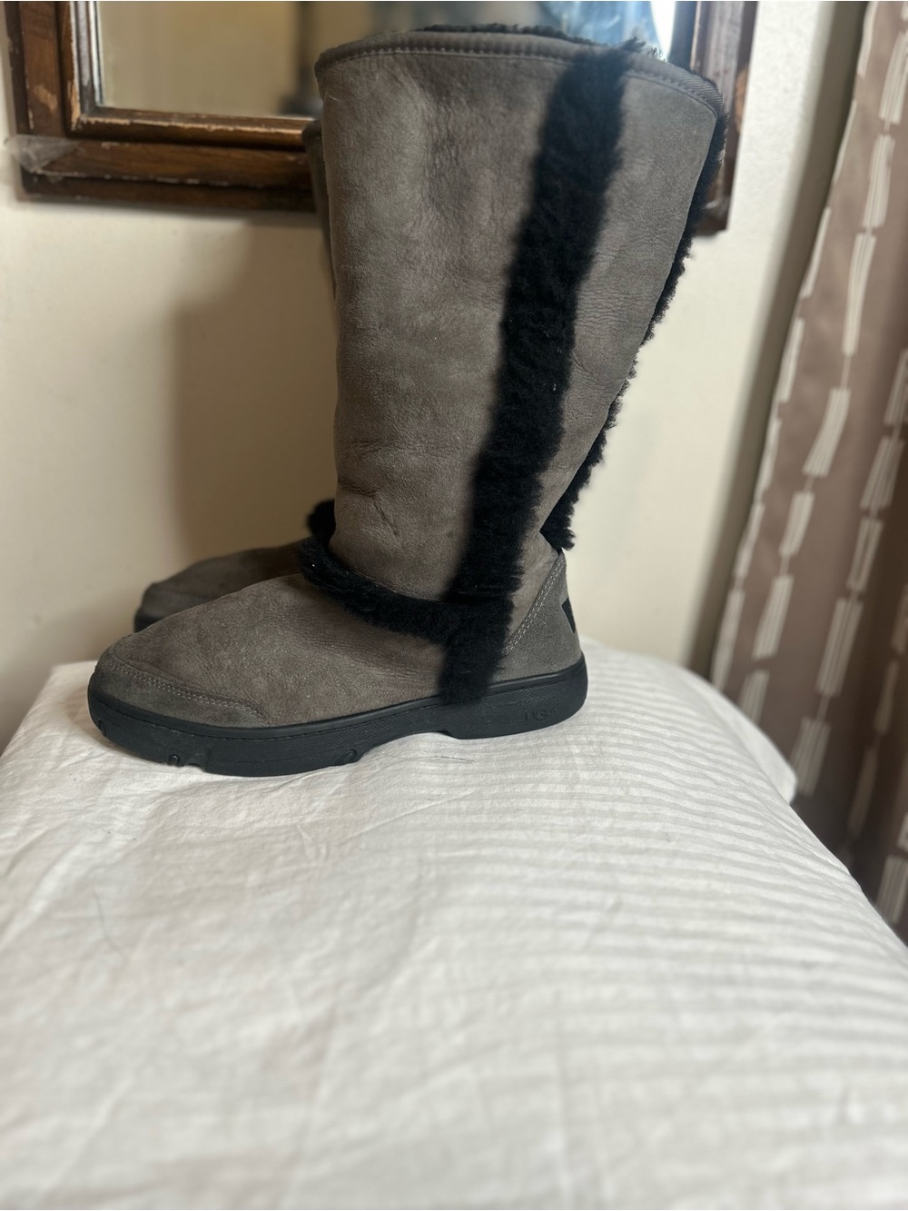 UGG Tall Suede Winter Boot in Gray with Black Shearling